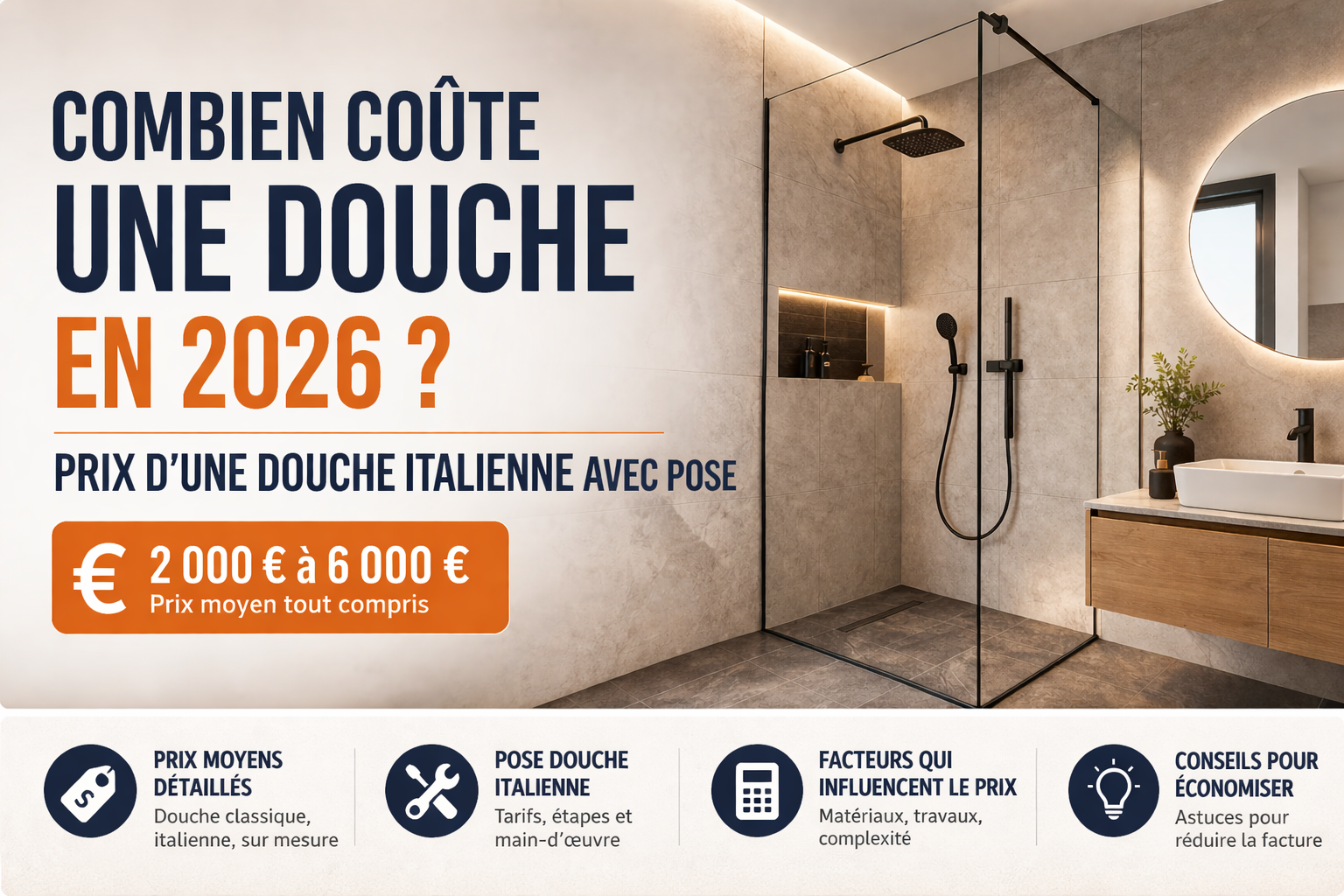 Combien coûte une douche en 2026 ? Guide complet + Prix d’une douche italienne