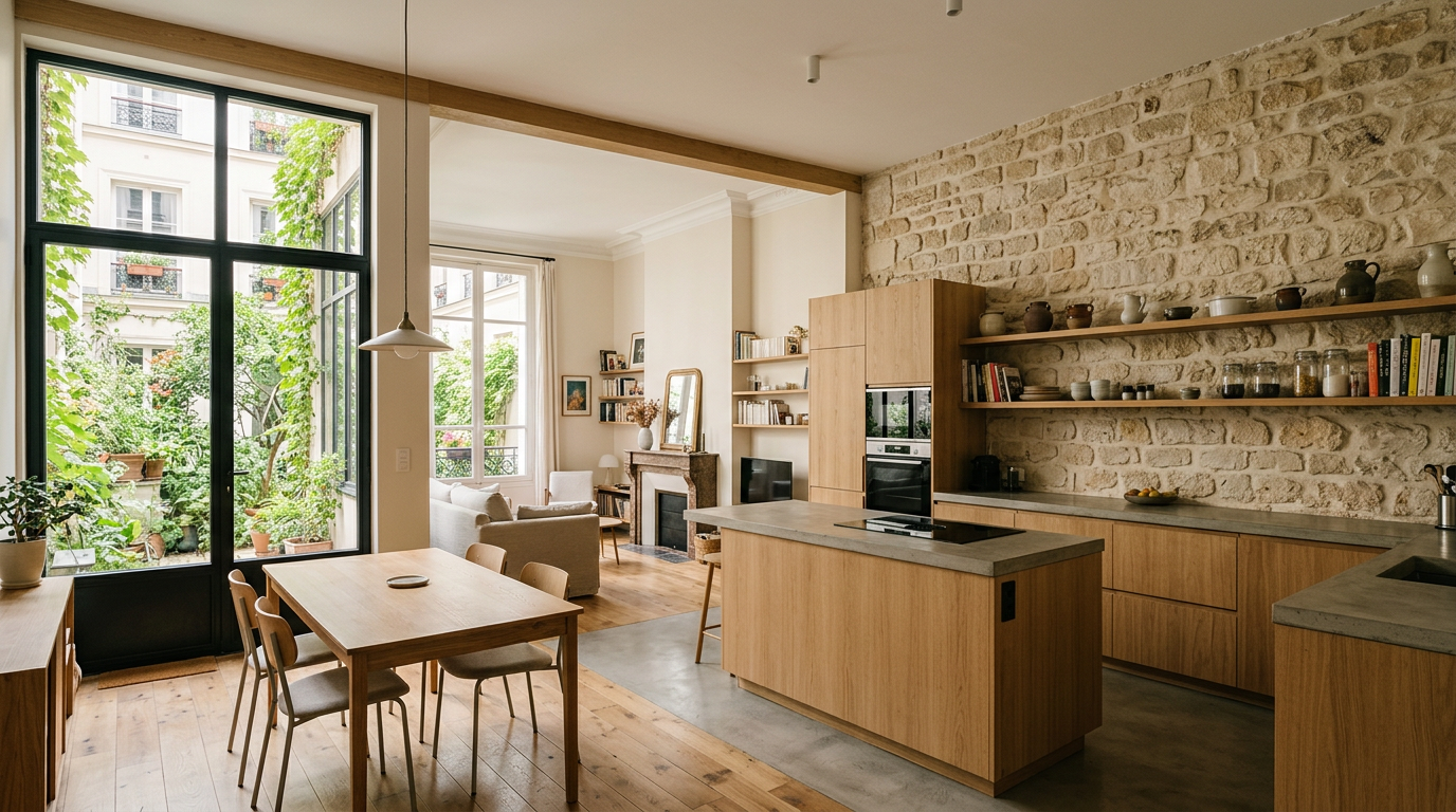 Cuisine rénovée dans un appartement des Batignolles à Paris 17e