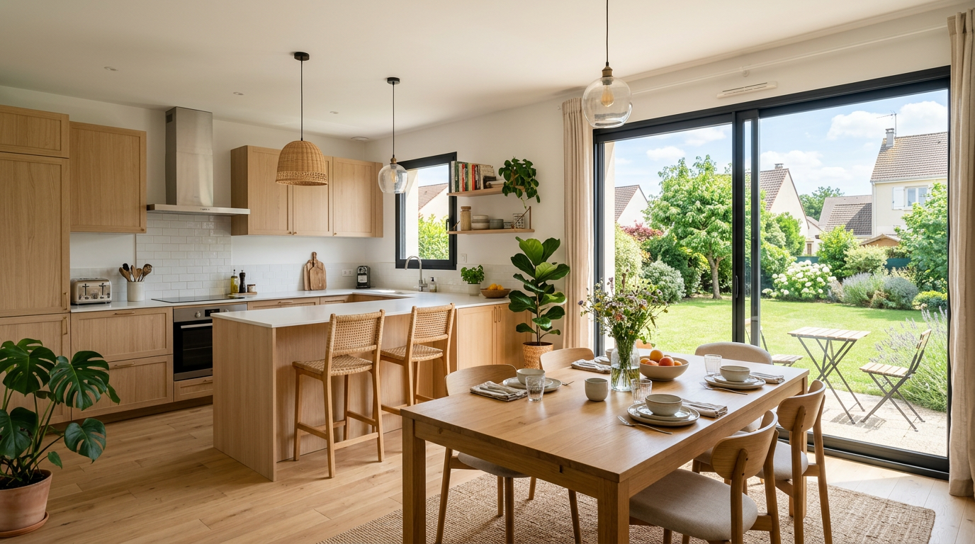 Cuisine-salle à manger rénovée dans une maison de Sénart à Savigny-le-Temple