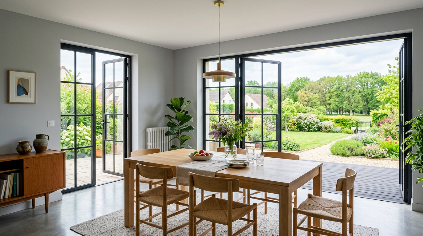 Salle à manger rénovée dans un pavillon d'Aulnay-sous-Bois