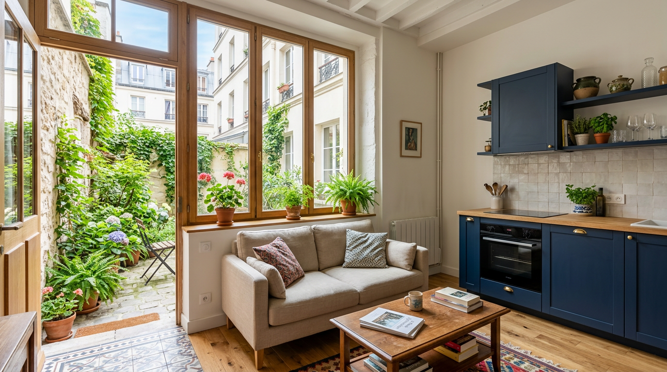Petit appartement rénové sur cour à Belleville, Paris 20e