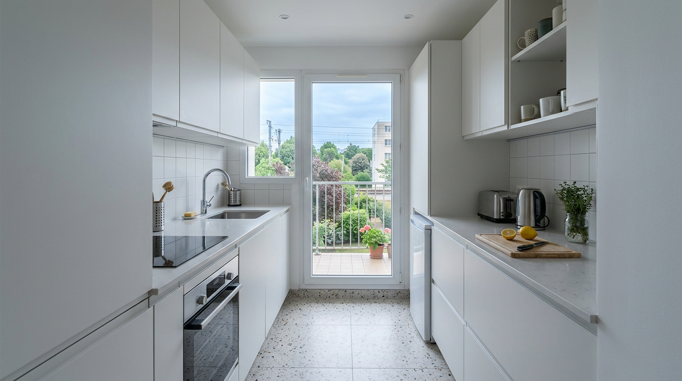 Cuisine d'appartement rénovée à Cachan, copropriété années 70 près du RER B