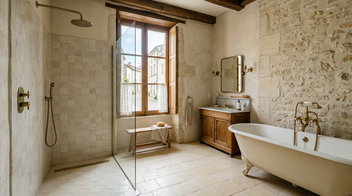 Salle de bains rénovée dans une maison ancienne à Mantes-la-Jolie