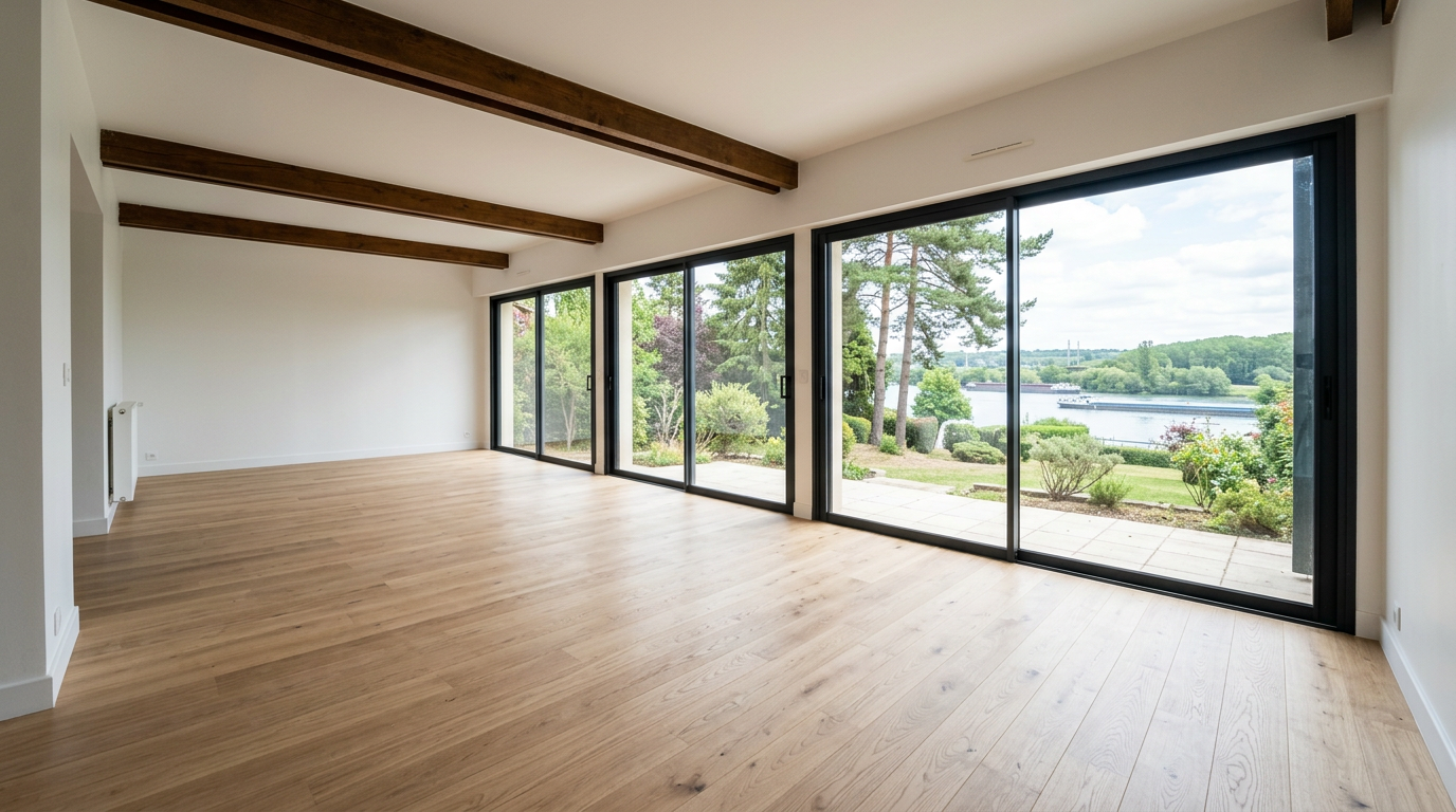 Séjour-salle à manger de pavillon rénové à Vigneux-sur-Seine près de la Seine