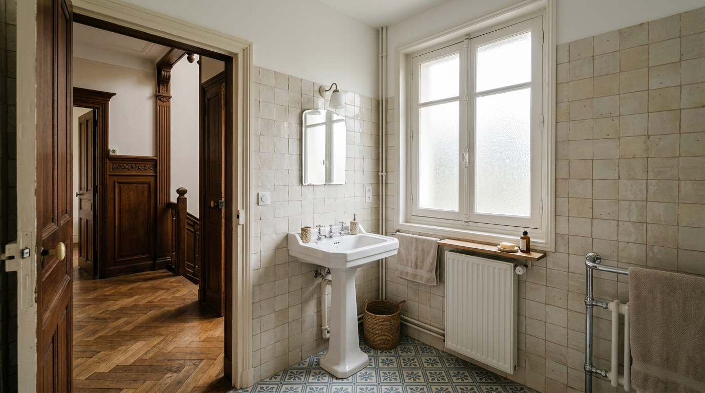 Salle de bains rénovée dans une maison des années 1930 à Colombes