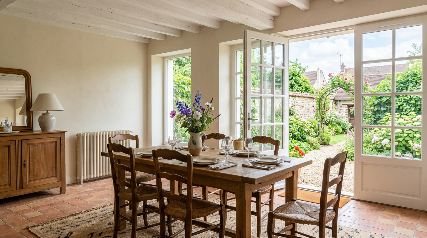 Salle à manger rénovée dans un pavillon de Morsang-sur-Orge