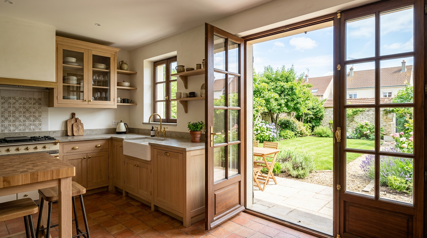 Cuisine de pavillon rénovée ouvrant sur le jardin à Gagny