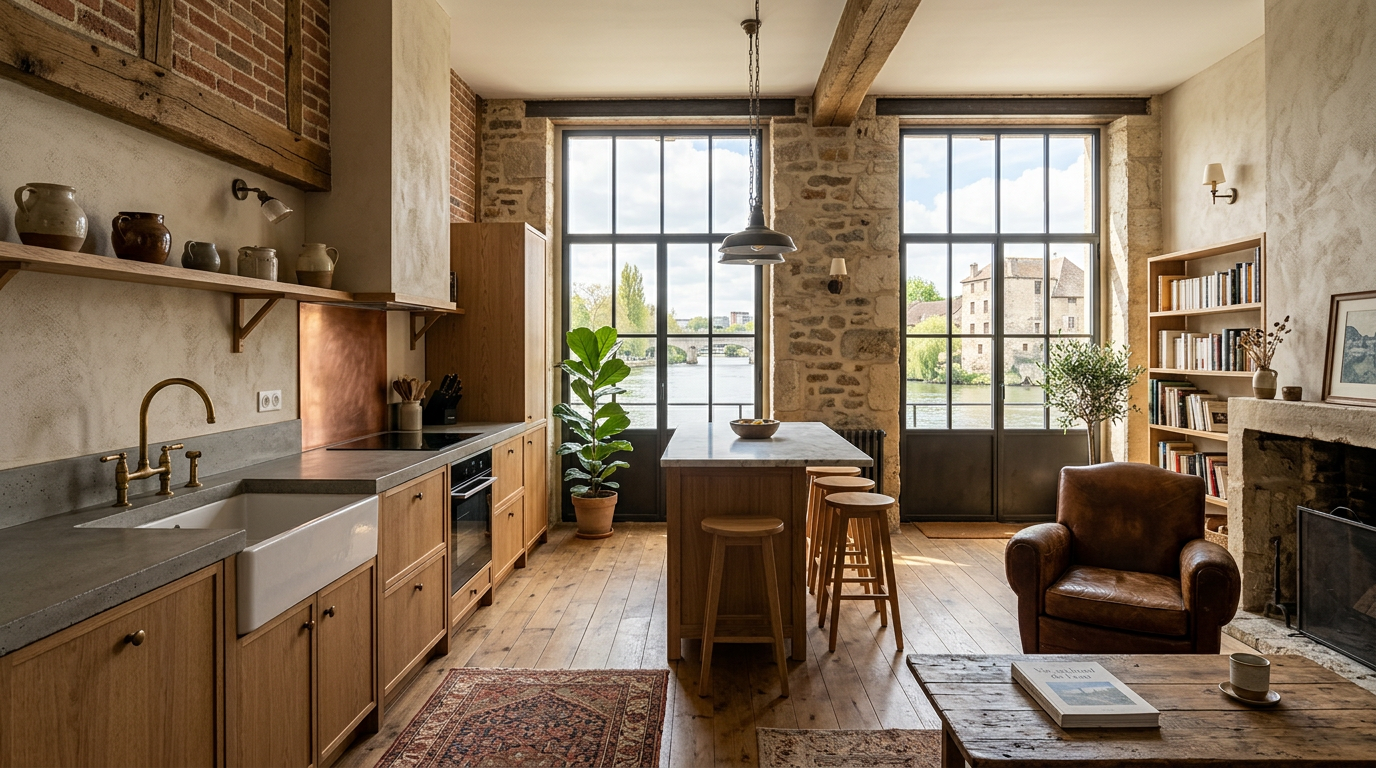 Intérieur de maison de brique rénovée à Corbeil-Essonnes