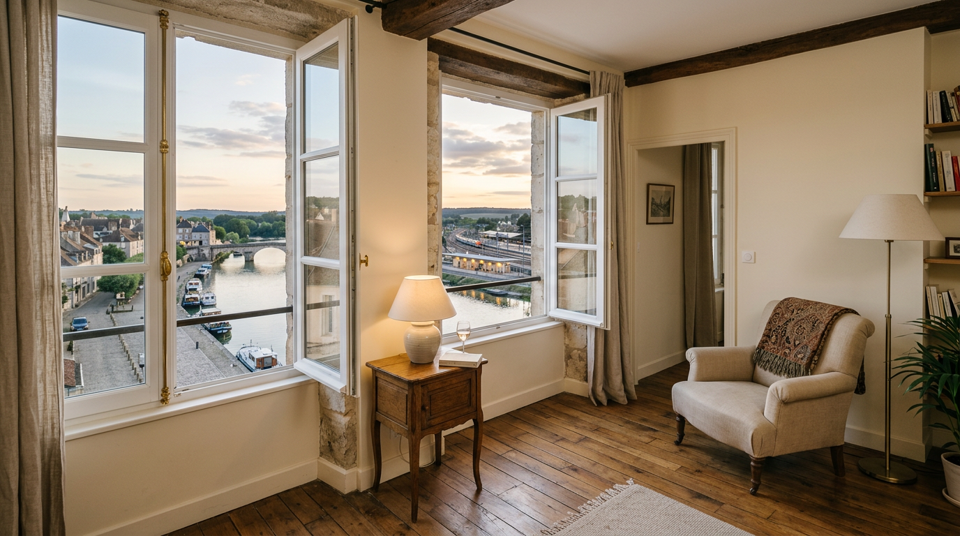 Appartement rénové dans le centre de Montereau-Fault-Yonne, confluence Seine-Yonne par les fenêtres