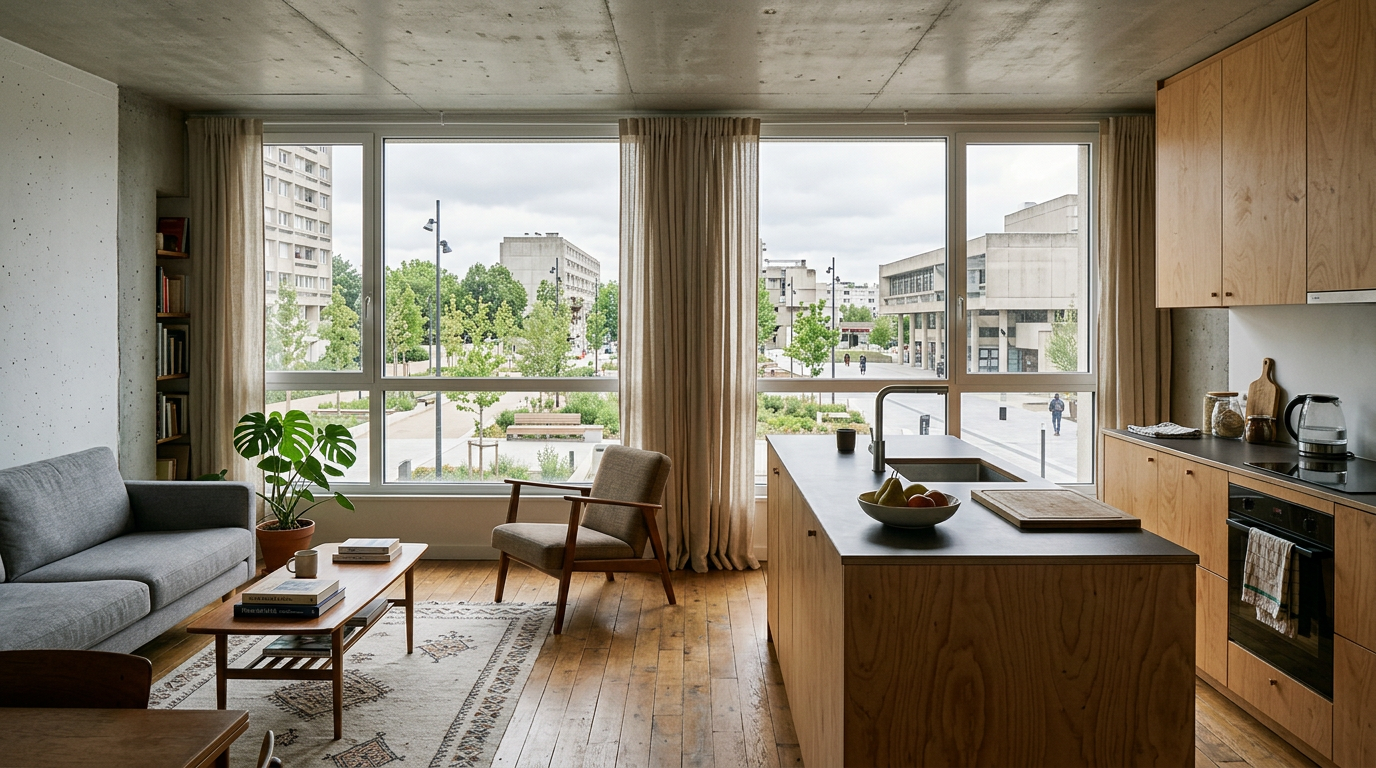 Séjour rénové dans un appartement d'Évry-Courcouronnes