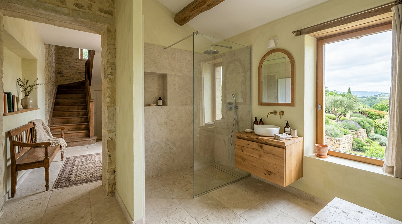 Salle de bains rénovée dans une maison en pente à Noisy-le-Sec