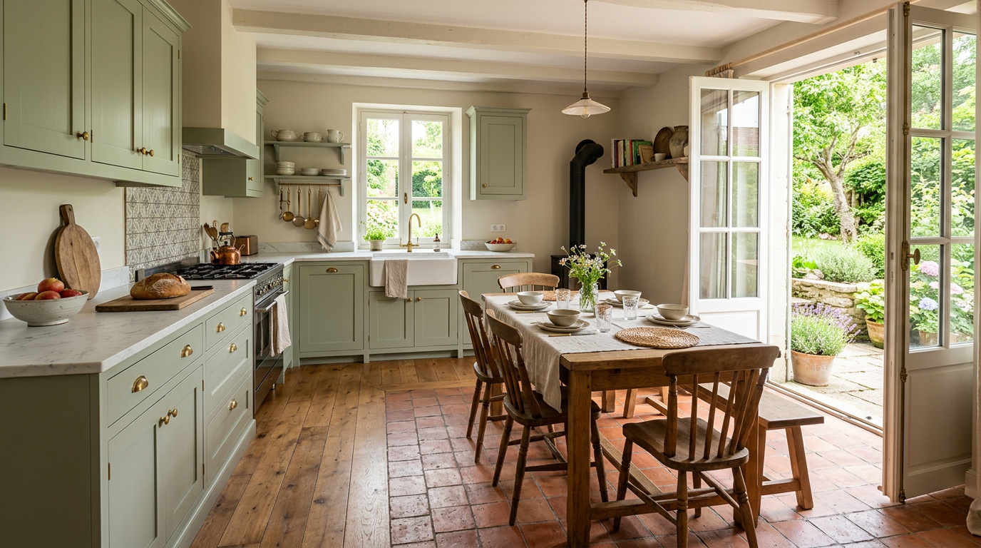 Cuisine-salle à manger rénovée dans une maison des Yvelines, près de Versailles