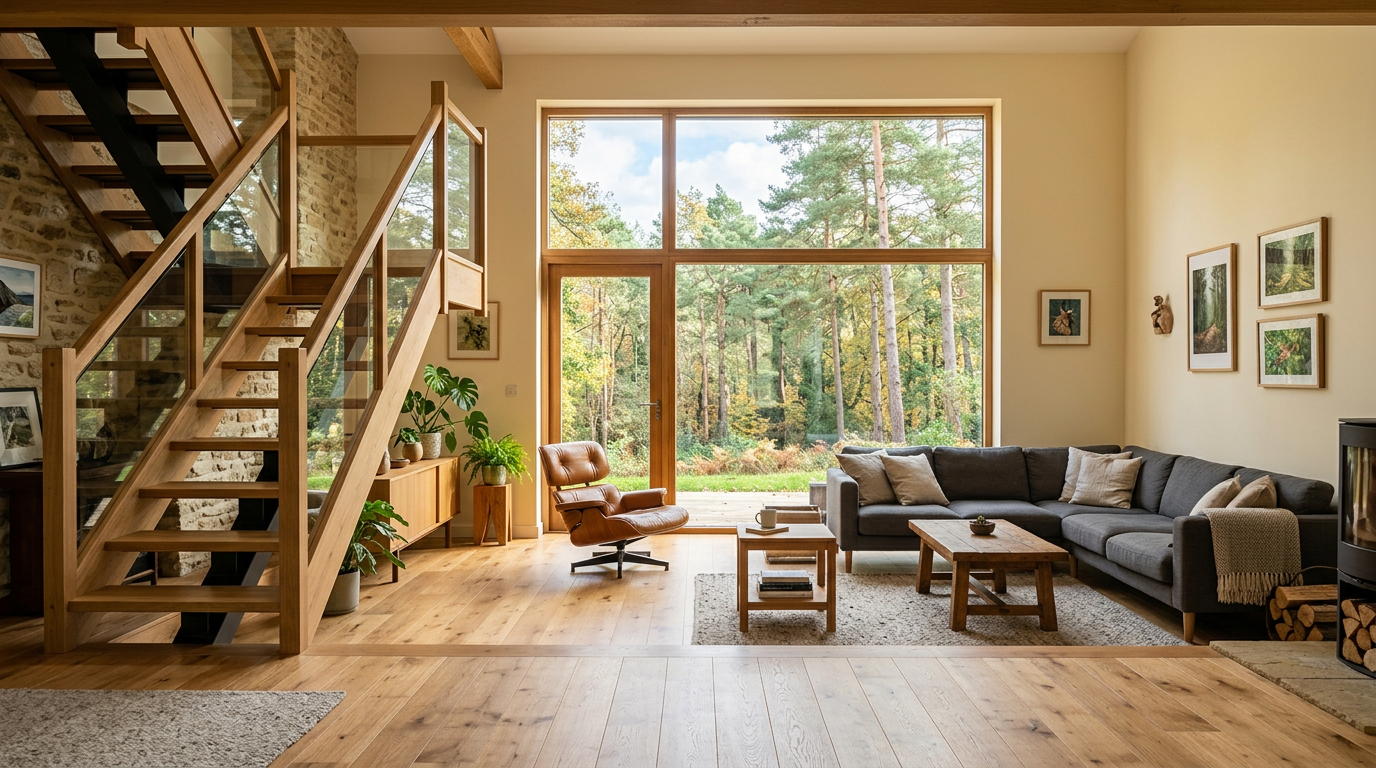 Séjour rénové dans une maison des années 1970 à Boissy-Saint-Léger
