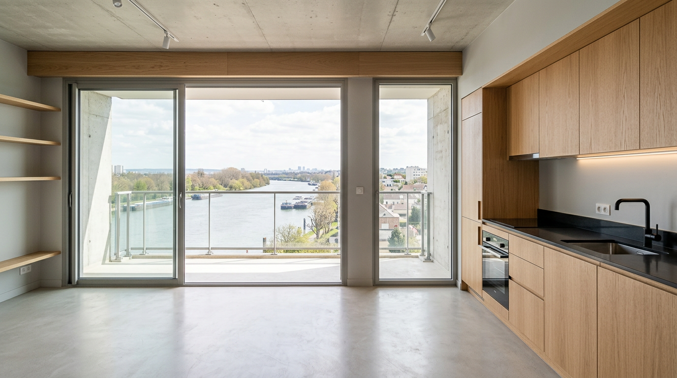 Appartement rénové à Carrières-sous-Poissy, baie vitrée et lumière de Seine