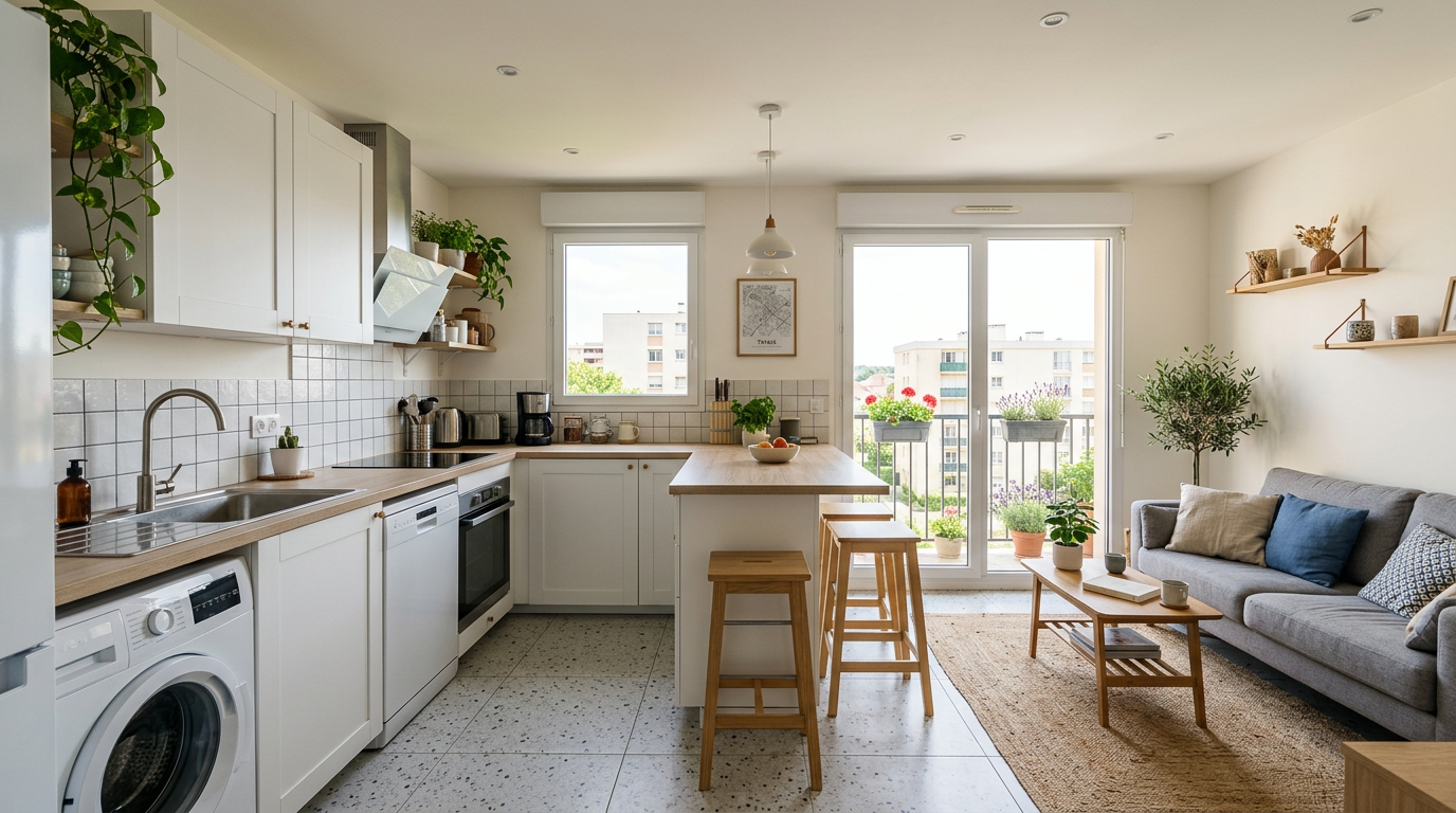 Cuisine-séjour rénovés dans un appartement de Thiais près du RER C