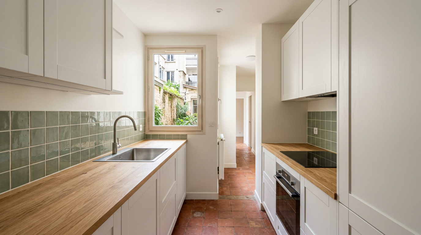 Cuisine rénovée dans un appartement des années 60 à Livry-Gargan
