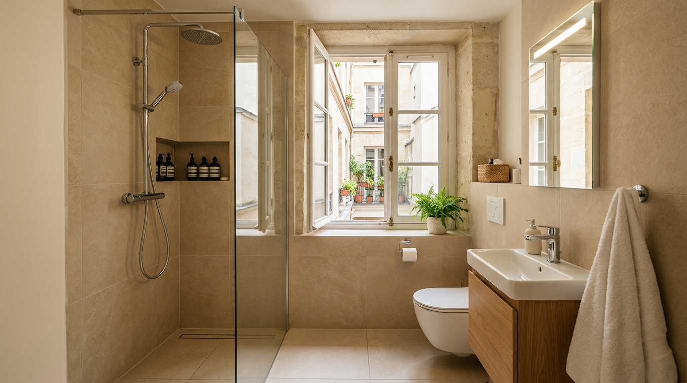 Salle de bains compacte rénovée dans un appartement dense du Kremlin-Bicêtre