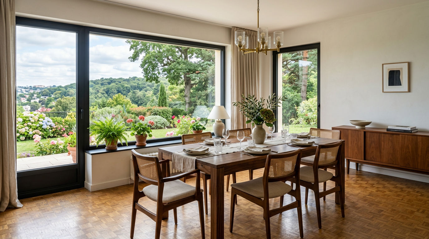 Salle à manger de pavillon rénové en coteau à Clamart
