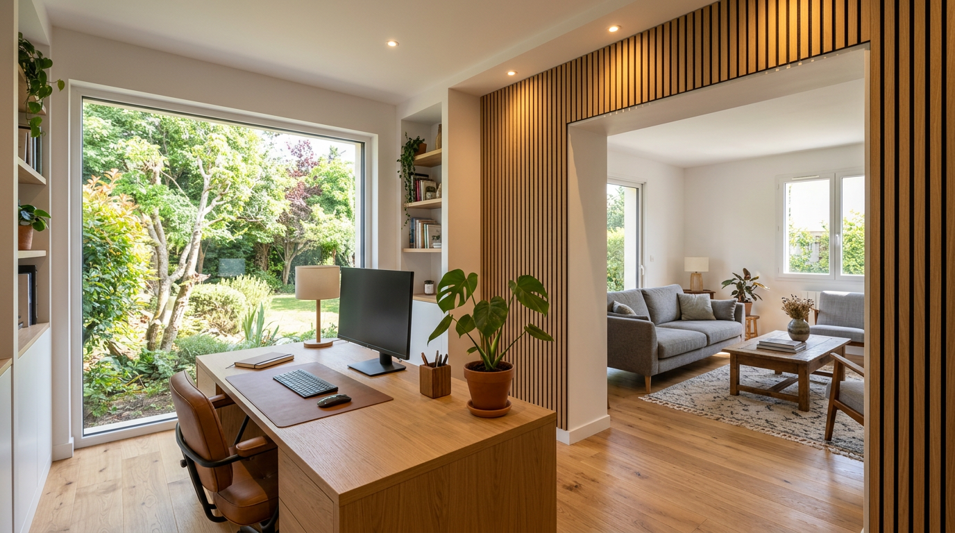 Bureau à domicile rénové dans une maison de lotissement à Tremblay-en-France