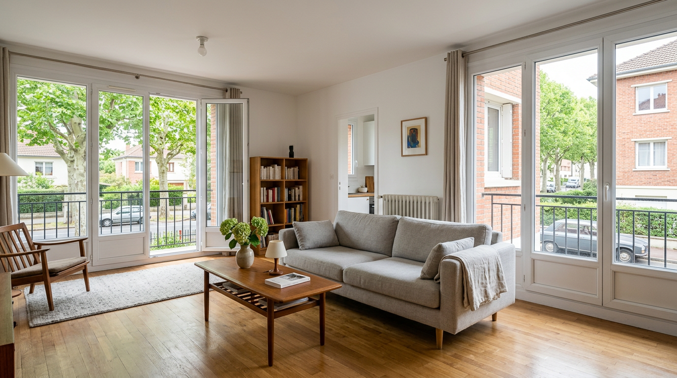 Séjour rénové dans un immeuble du centre de Bourg-la-Reine, rue arborée et RER B à proximité