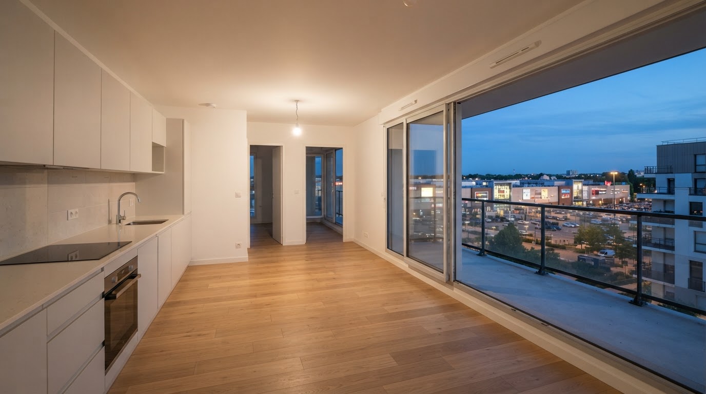 Appartement neuf rénové près du Carré Sénart à Lieusaint, cuisine ouverte et grandes baies