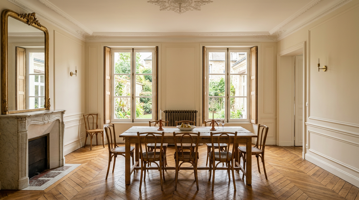 Salle à manger bourgeoise rénovée à Saint-Germain-en-Laye